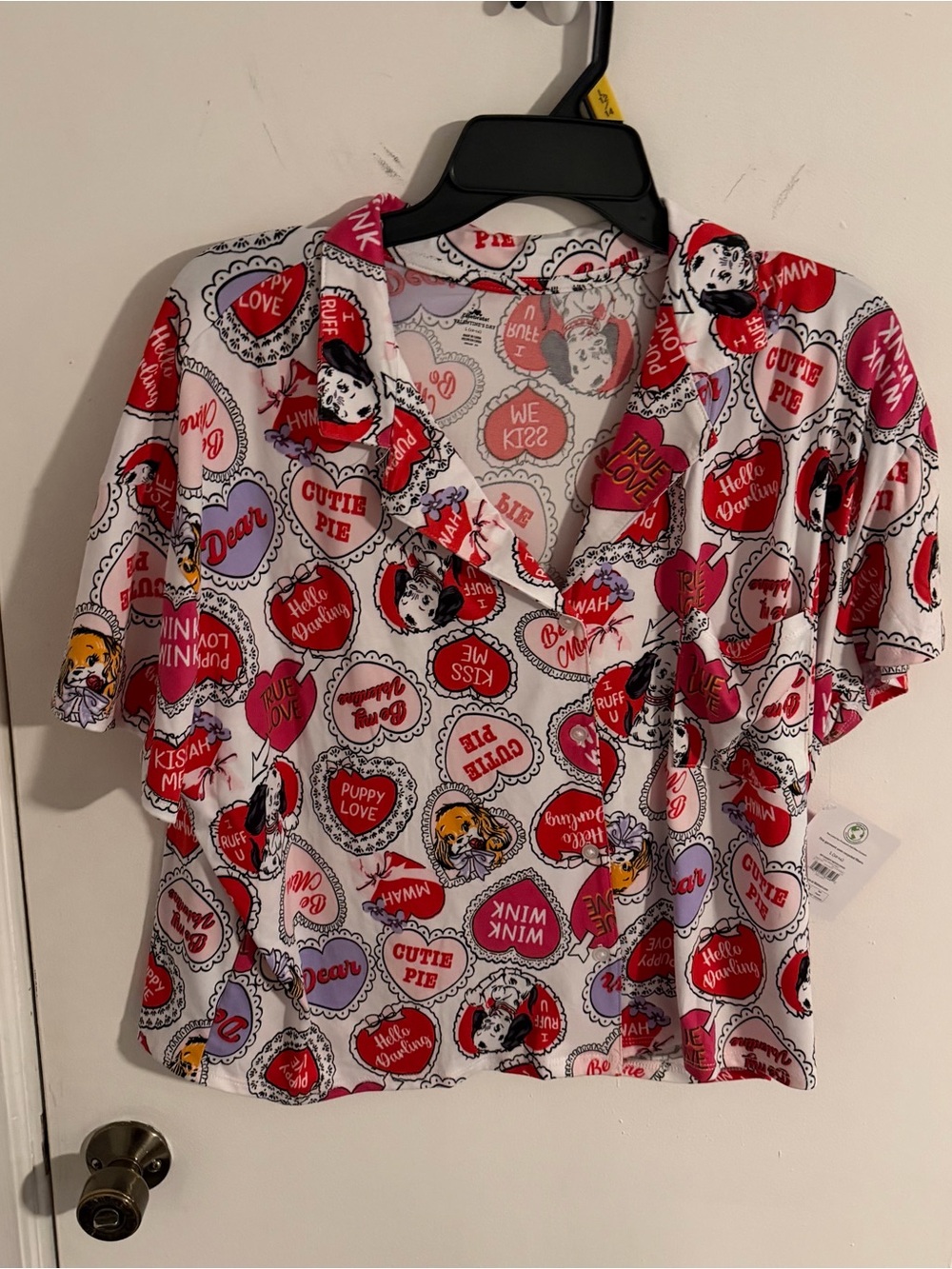 Women’s Valentines Hearts & Puppy Print Short Sleeve Pajama Shirt